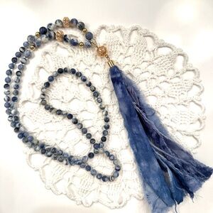 Blue Beaded Necklace with Tassel